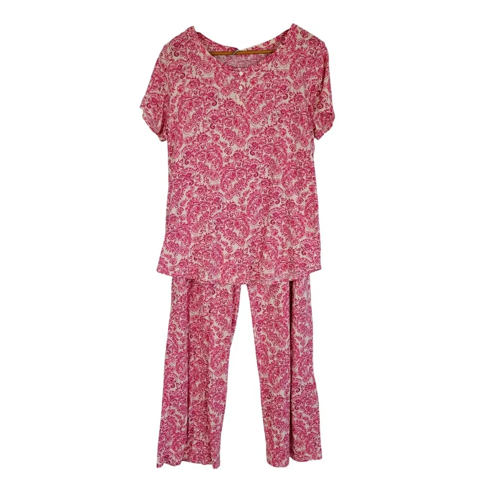 J. Jill Sleep Ultrasoft Pajamas Set Pink Floral Paisley Size Medium Cotton Modal
